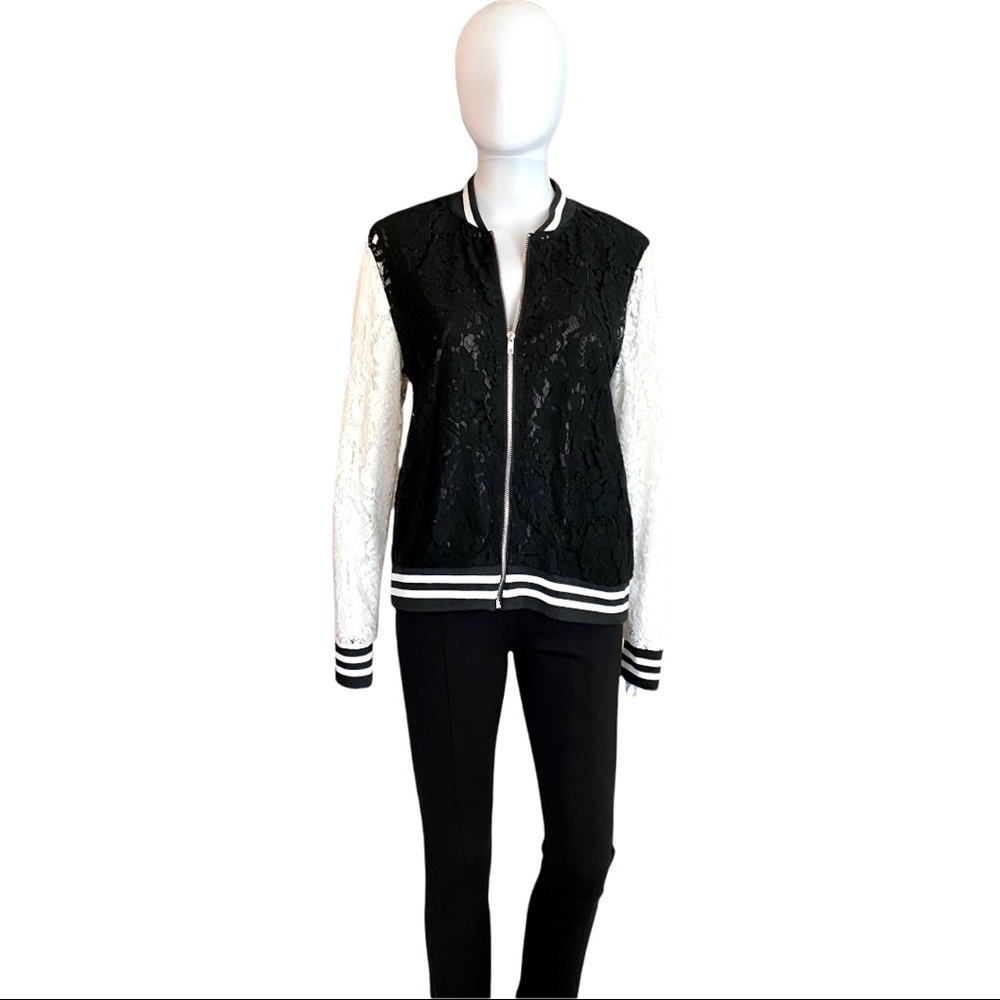 Say What? Black & White Lace Bomber Jacket Size L
